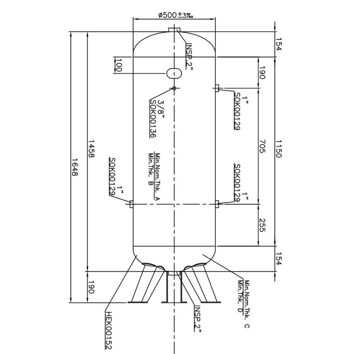 Druckluftkessel 270 L stehend - 11 bar - gepulvert