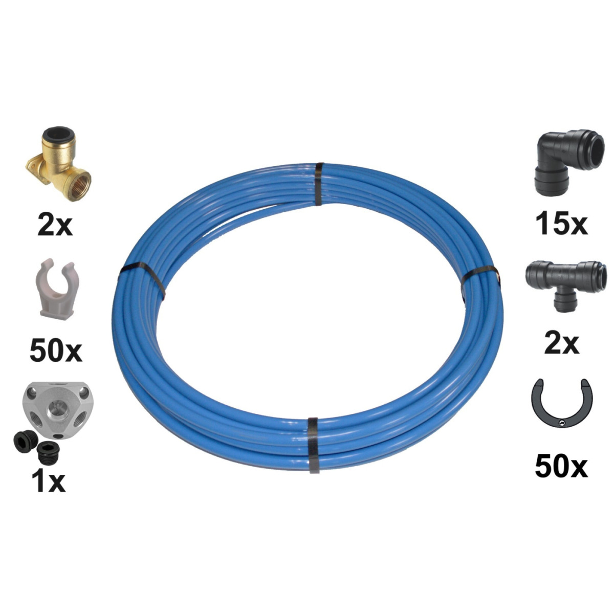 Hochwertiges Druckluftrohleitungssystem PA Rohr 22 mm in Blau (25 Meter Rolle)