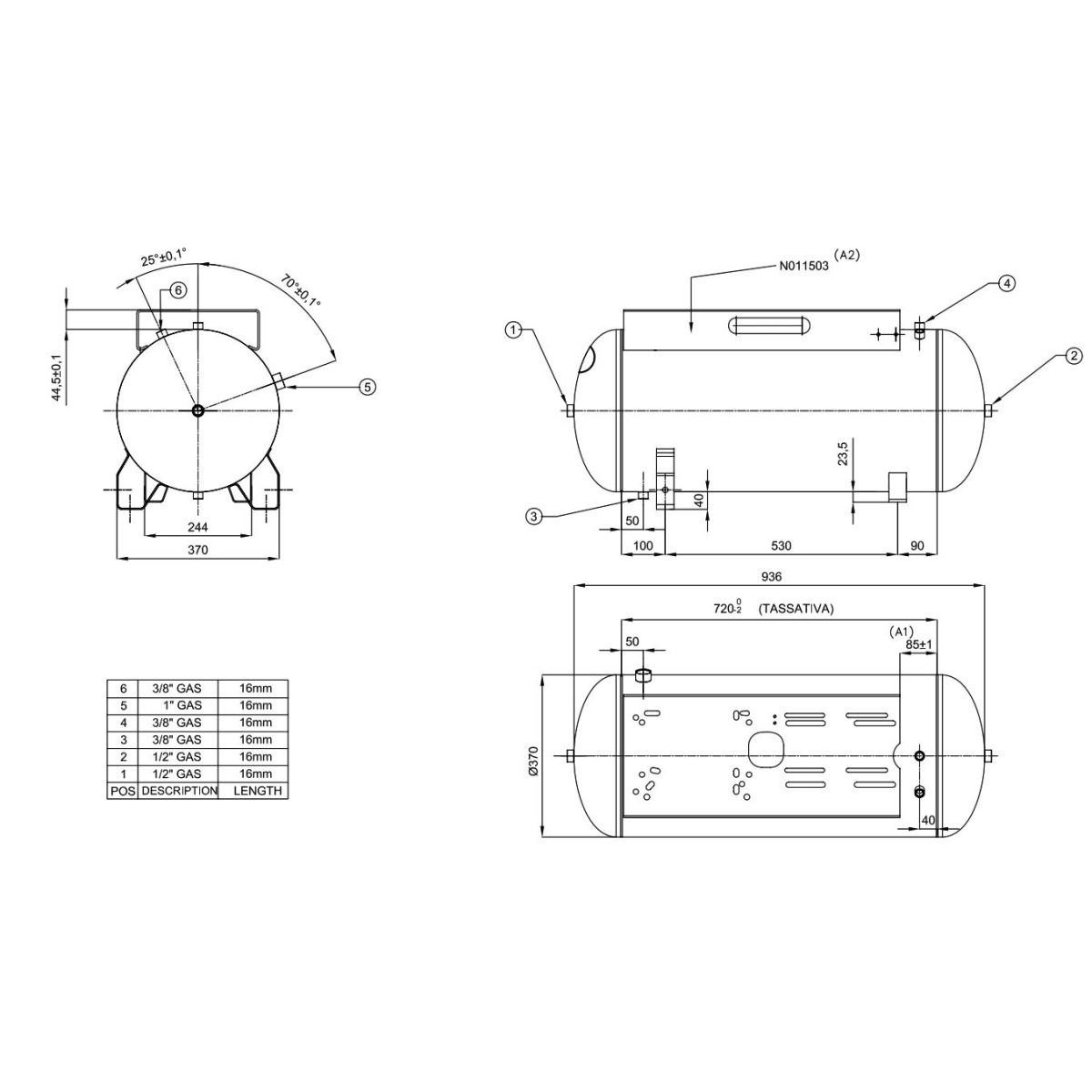 Druckluftkessel 90 L liegend  - 11 bar mit  breiter Konsole 2 stufig OHN