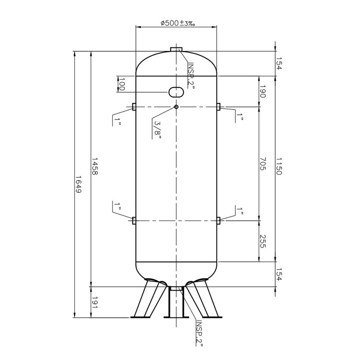 Druckluftkessel 270 L stehend - 11 bar verzinkt AD2000