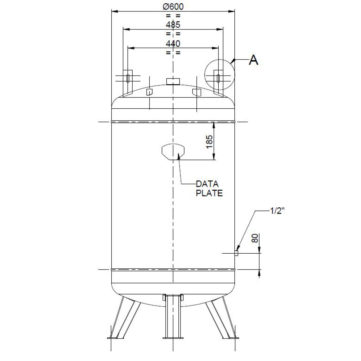 Druckluftkessel 270 L stehend mit Aufbaulaschen- 11 bar AD2000 OHNE Anbausatz